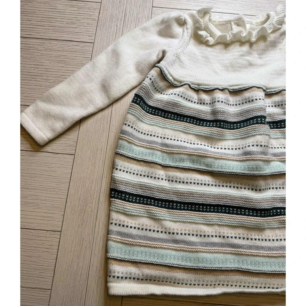 Gymboree All Spruced Up‎ Sweater Dress Sparkles Greens Gold Ruffle Collar Sz 3T